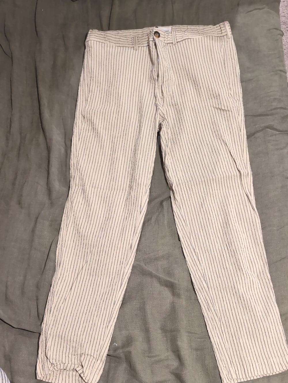 Men's Cream Pinstripe Chinos - Slim Casual Trousers